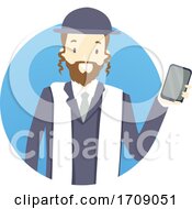Poster, Art Print Of Man Rabbi Mobile Phone Illustration