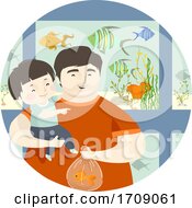 Poster, Art Print Of Kid Boy Dad Fish Pet Store Illustration