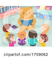 Poster, Art Print Of Kids Bear Read Book Class Illustration