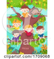 Poster, Art Print Of Kids Happy Tree Waving Illustration