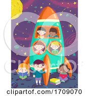 Poster, Art Print Of Kids Moon Space Ship Study Illustration