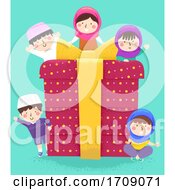 Poster, Art Print Of Kids Muslim Gift Box Waving Illustration