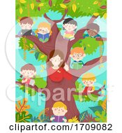 Poster, Art Print Of Kids Teacher Tree Class Books Illustration