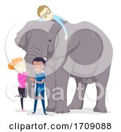 People Hug Elephant Illustration