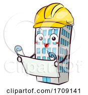 Poster, Art Print Of Mascot Building Hard Hat Blue Print Illustration