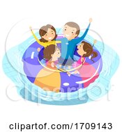 Poster, Art Print Of Stickman Family Pool Flotation Illustration