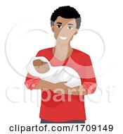 Poster, Art Print Of Man Dad African Carry Baby Wrap Illustration