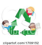 Poster, Art Print Of Kids Recycle Plastic Paper Glass Illustration