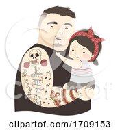 Poster, Art Print Of Kid Girl Dad Tattoo Illustration