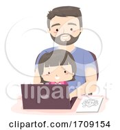 Poster, Art Print Of Kid Girl Dad Search School Laptop Illustration