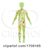 Poster, Art Print Of Body Man Healthy Diet Fruit Vegetable Illustration