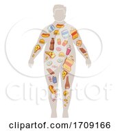 Poster, Art Print Of Body Man Unhealthy Foods Illustration