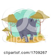 Poster, Art Print Of Rhino Wildlife Trees Illustration