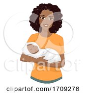 Poster, Art Print Of Girl Mom African Carry Baby Wrap Illustration