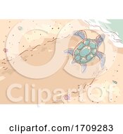 Poster, Art Print Of Sea Turtle Beach Sand Illustration