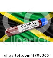 Poster, Art Print Of Flag Of Jamaica Waving In The Wind With A Positive Covid 19 Blood Test Tube