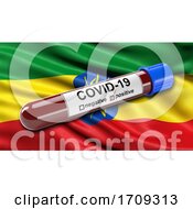 Poster, Art Print Of Flag Of Ethiopia Waving In The Wind With A Positive Covid 19 Blood Test Tube