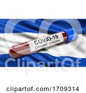Flag Of El Salvador Waving In The Wind With A Positive Covid 19 Blood Test Tube