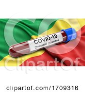 Poster, Art Print Of Flag Of The Republic Of The Congo Waving In The Wind With A Positive Covid 19 Blood Test Tube