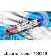 Flag Of Rio De Janeiro Waving In The Wind With A Positive Covid 19 Blood Test Tube