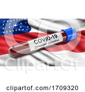 Poster, Art Print Of Flag Of Amazonas Waving In The Wind With A Positive Covid 19 Blood Test Tube