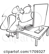 Cartoon Black And White Mouse Using A Computer by toonaday