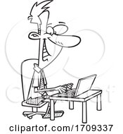 Cartoon Black And White Man Working From Home In His Boxers