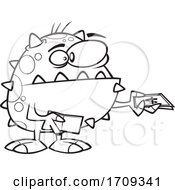 Cartoon Black And White Monster Paying With Cash