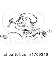 Cartoon Black And White Boy Chasing A Bouncing Meatball by toonaday