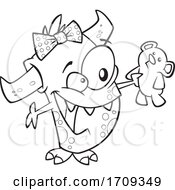 Poster, Art Print Of Cartoon Black And White Girl Monster With A Teddy Bear