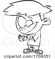 Poster, Art Print Of Cartoon Black And White Boy Reading A Tiny Book