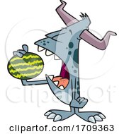 Poster, Art Print Of Cartoon Monster Eating A Watermelon