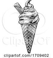 Ice Cream Cone Vintage Woodcut Etching Style by AtStockIllustration
