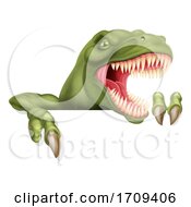 Poster, Art Print Of Dinosaur T Rex Pointing At Sign Cartoon