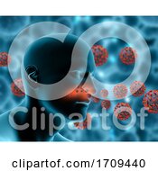 Poster, Art Print Of 3d Medical Background Showing Covid 19 Virus Cells Infecting Male Figure