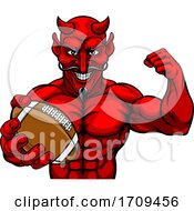 Poster, Art Print Of Devil American Football Sports Mascot Holding Ball