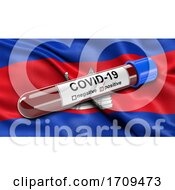 Poster, Art Print Of Flag Of Cambodia Waving In The Wind With A Positive Covid 19 Blood Test Tube