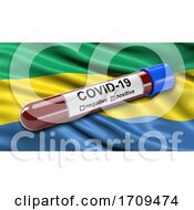 Poster, Art Print Of Flag Of Gabon Waving In The Wind With A Positive Covid 19 Blood Test Tube
