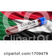 Poster, Art Print Of Flag Of Sudan Waving In The Wind With A Positive Covid 19 Blood Test Tube
