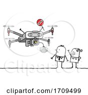 Poster, Art Print Of Stick Man Caught Not Wearing A Mask By A Drone