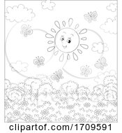 Poster, Art Print Of Black And White Happy Sun And Butterflies