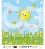 Poster, Art Print Of Happy Sun And Butterflies
