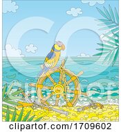 Poster, Art Print Of Parrot On A Helm Washed Up On A Beach