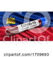 Poster, Art Print Of Flag Of Liechtenstein Waving In The Wind With A Positive Covid 19 Blood Test Tube