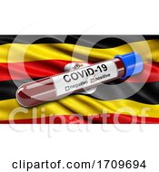 Poster, Art Print Of Flag Of Uganda Waving In The Wind With A Positive Covid 19 Blood Test Tube