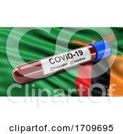 Poster, Art Print Of Flag Of Zambia Waving In The Wind With A Positive Covid 19 Blood Test Tube