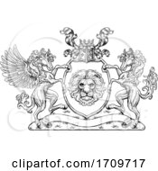 Poster, Art Print Of Crest Pegasus Horse Coat Of Arms Lion Shield Seal