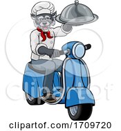 Poster, Art Print Of Wolf Chef Scooter Mascot Cartoon Character