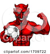 Poster, Art Print Of Devil Soccer Football Sports Mascot Holding Ball