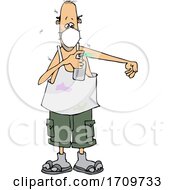 Cartoon Man Wearing A Mask And Spraying Bug Repellent